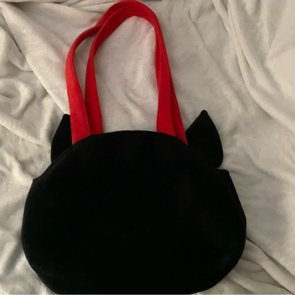 Skelanimal Black Tote Bag with White Skull and Red straps - Picture 2 of 6